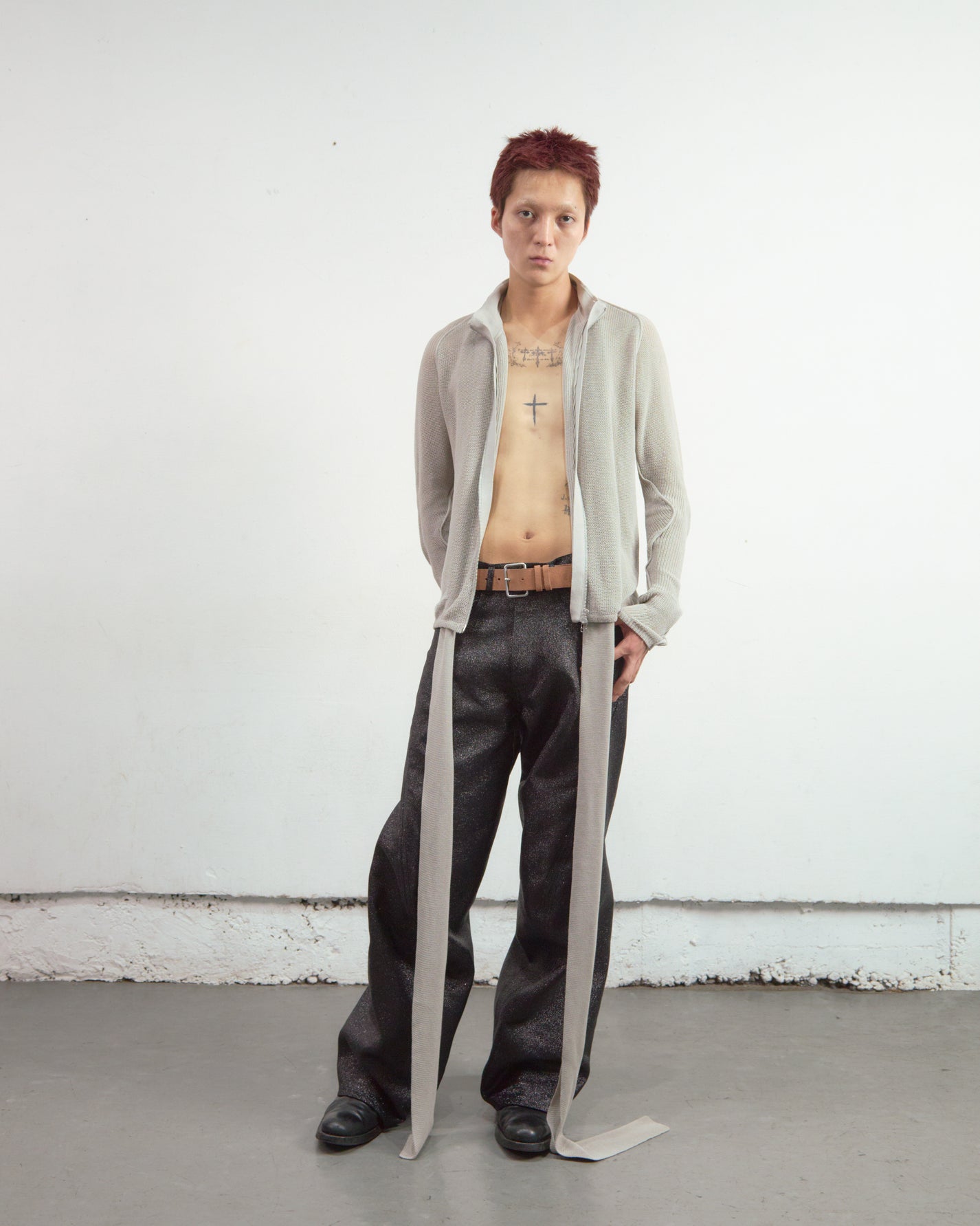 SEMI SHEER DRIVERS ZIP UP SWEATER