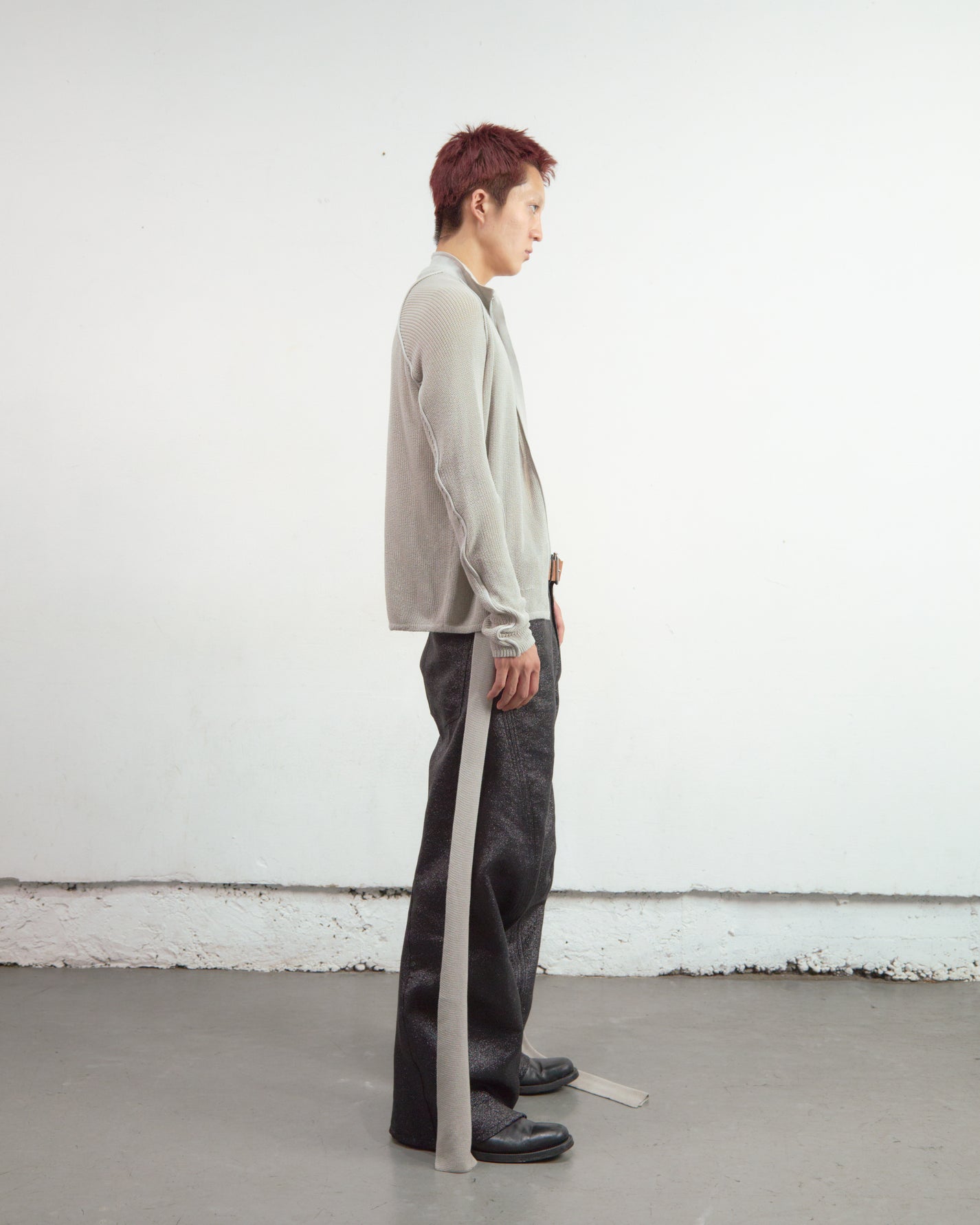 SEMI SHEER DRIVERS ZIP UP SWEATER