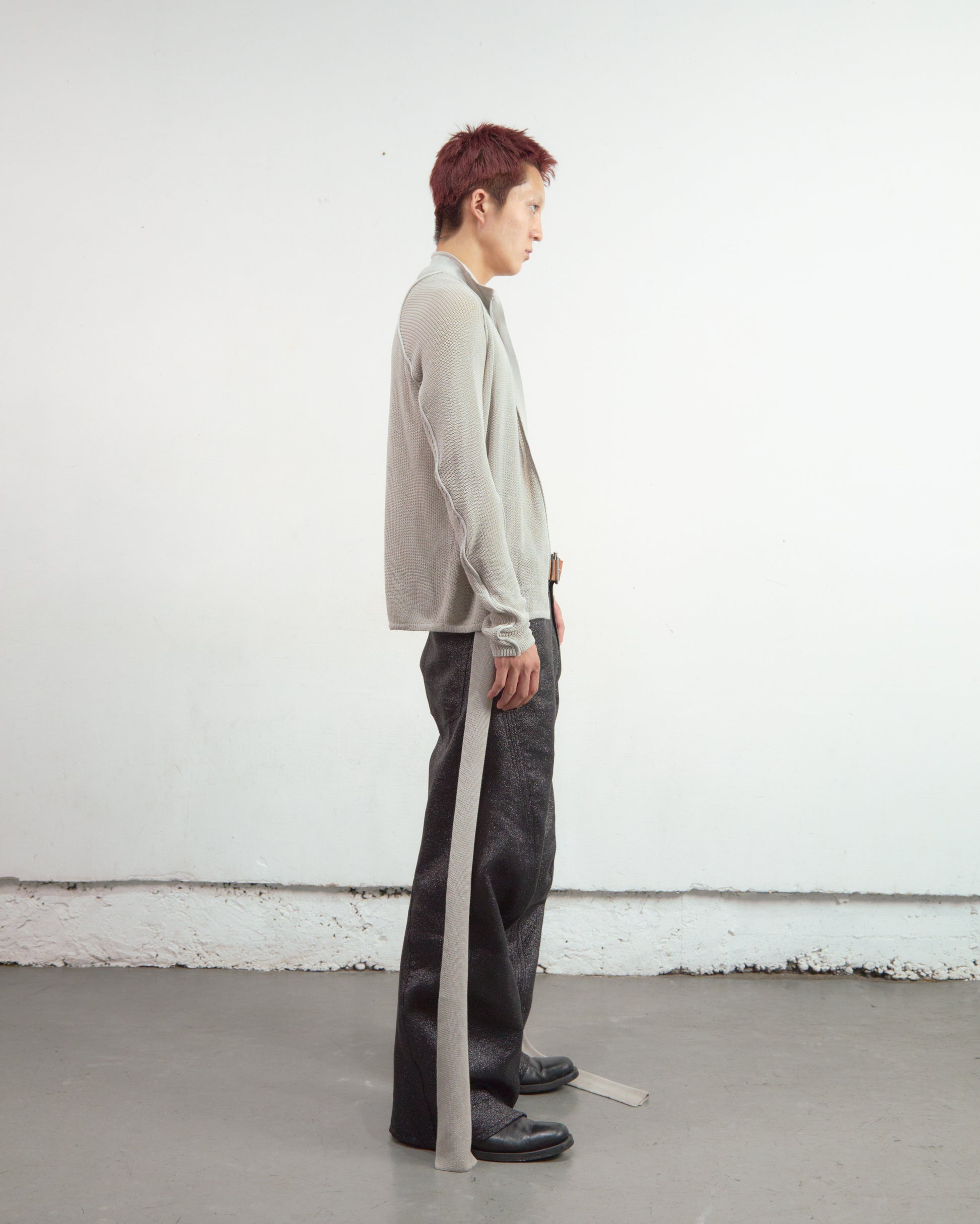 SEMI SHEER DRIVERS ZIP UP SWEATER