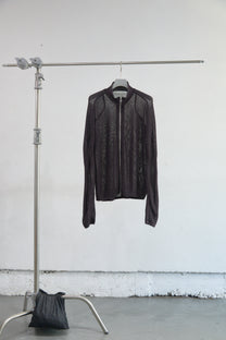 SEMI SHEER DRIVERS ZIP UP SWEATER