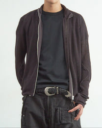 SEMI SHEER DRIVERS ZIP UP SWEATER