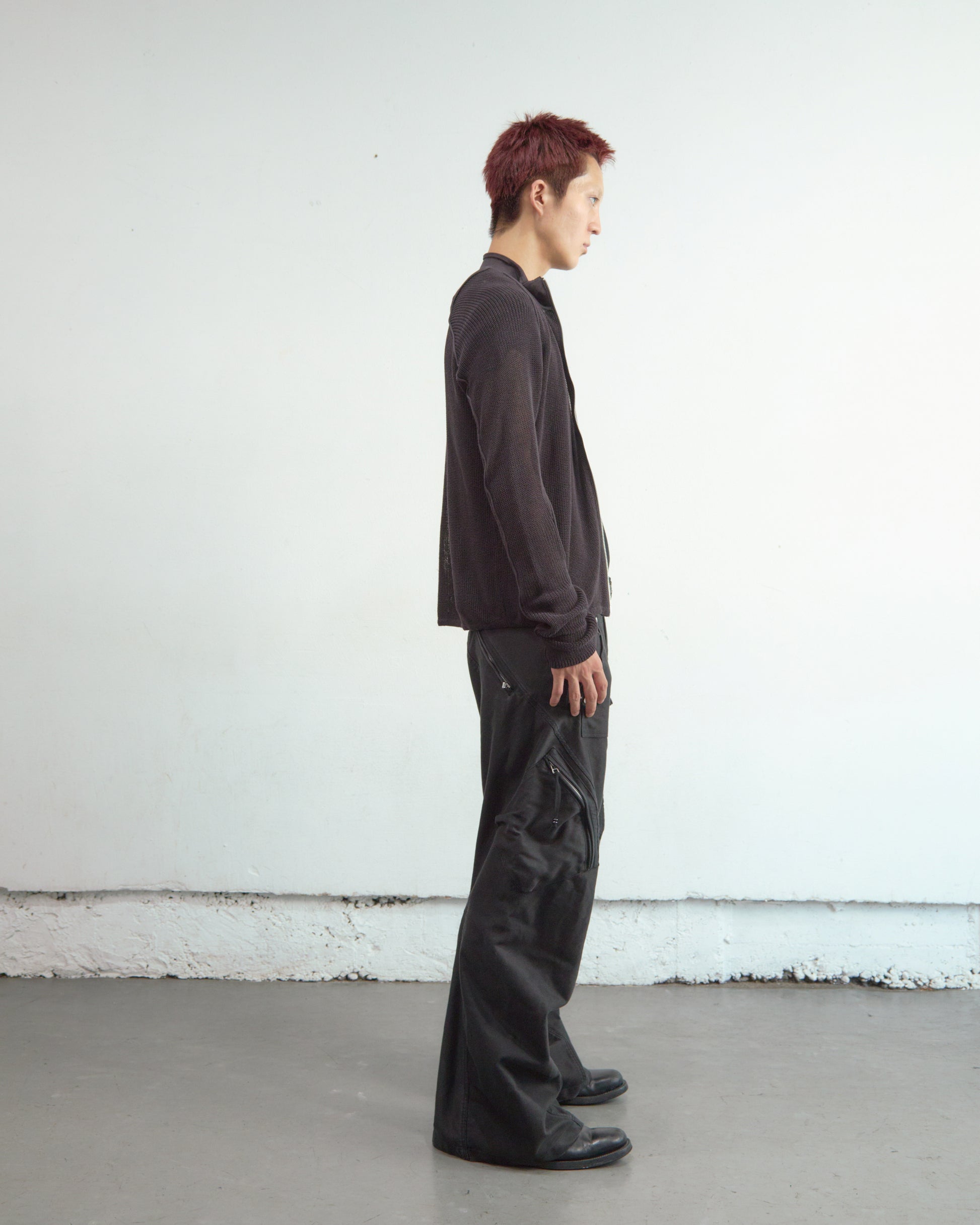 SEMI SHEER DRIVERS ZIP UP SWEATER