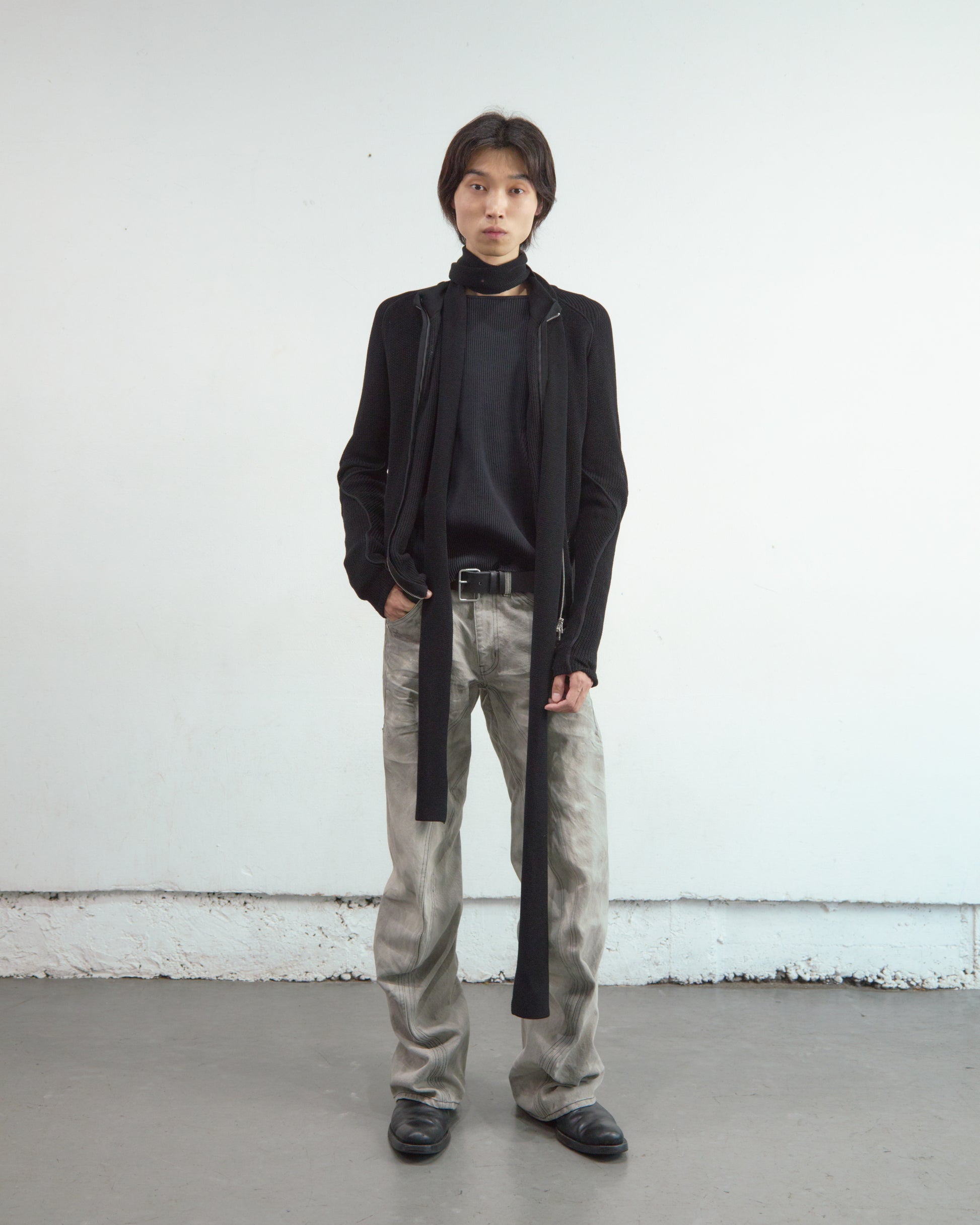 SEMI SHEER DRIVERS ZIP UP SWEATER