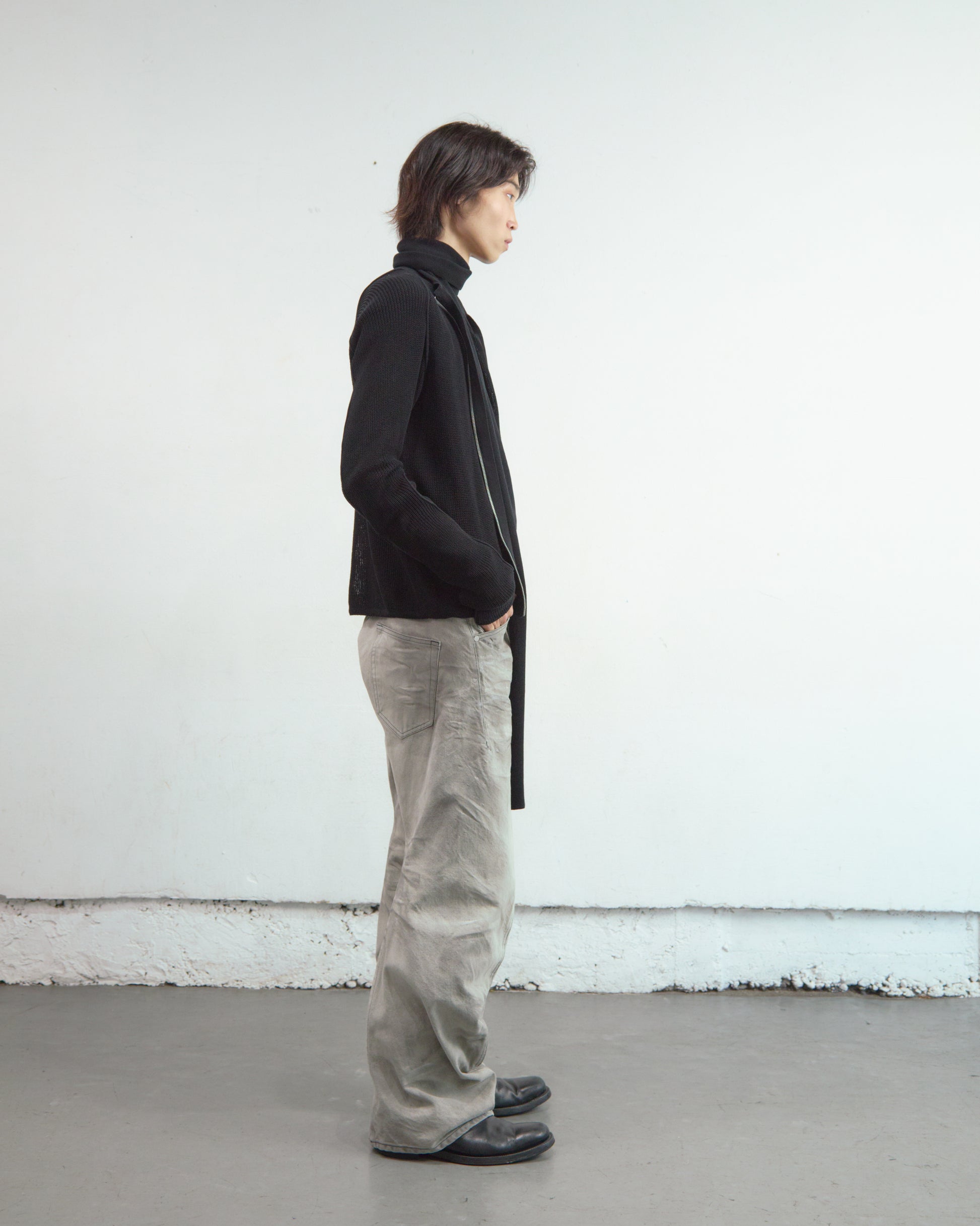 SEMI SHEER DRIVERS ZIP UP SWEATER