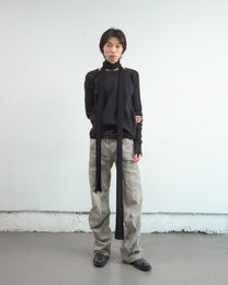 PANELLED RIBBED LONG SLEEVE T-SHIRT