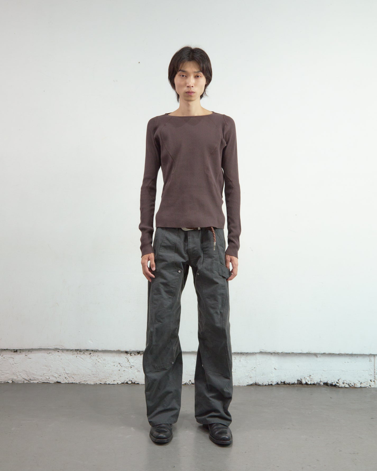 PANELLED RIBBED LONG SLEEVE T-SHIRT