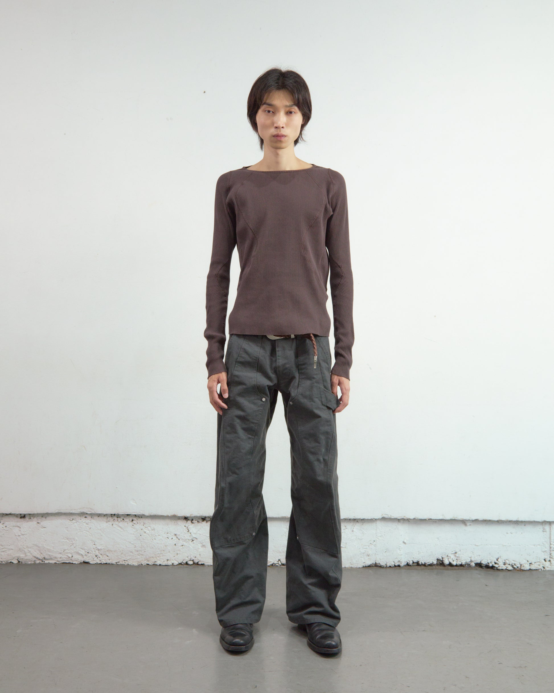 PANELLED RIBBED LONG SLEEVE T-SHIRT