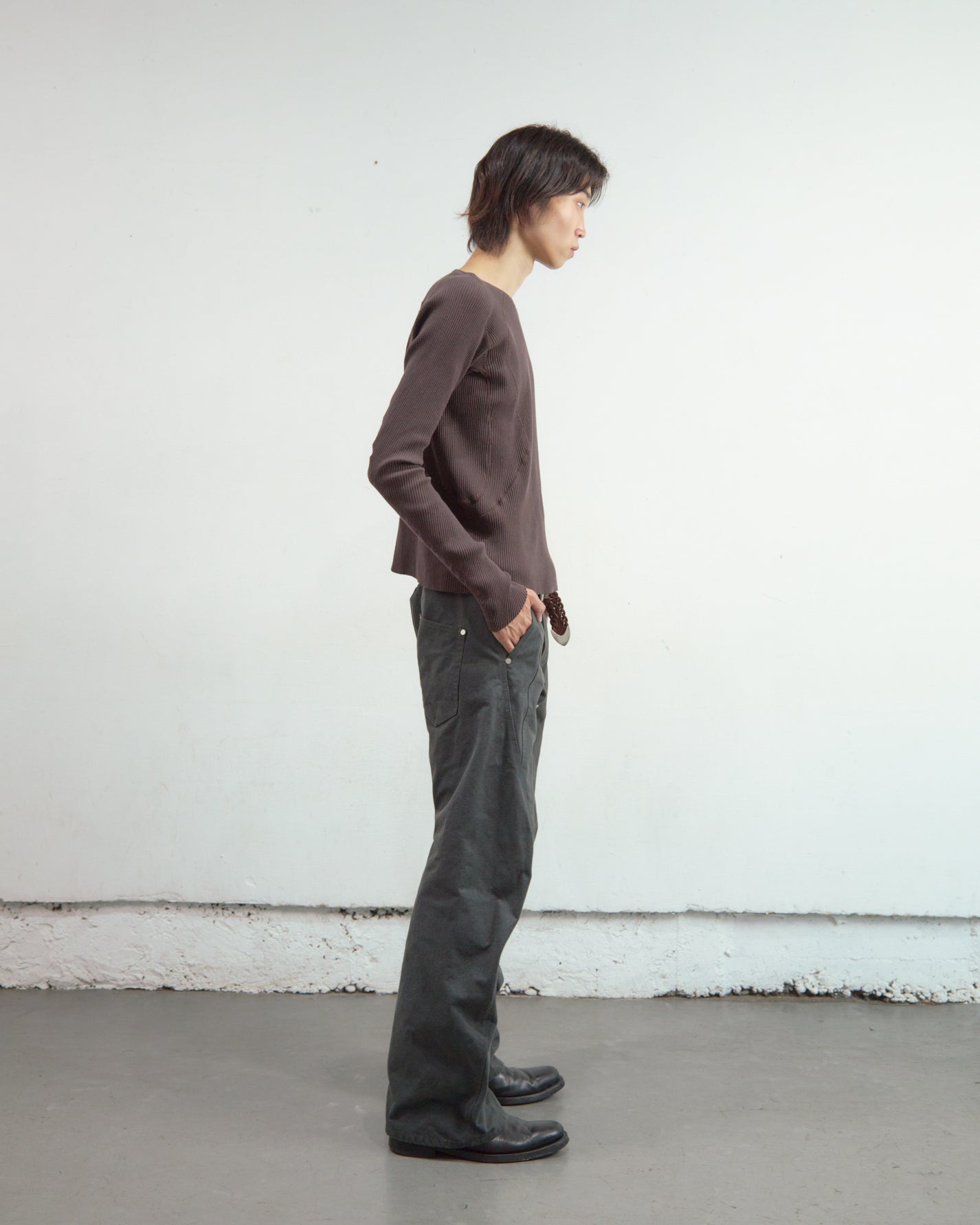 PANELLED RIBBED LONG SLEEVE T-SHIRT