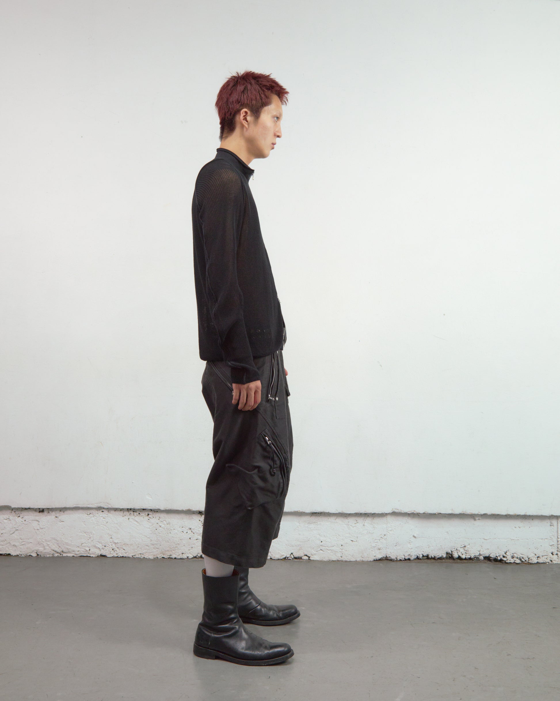 SEMI SHEER DRIVERS ZIP UP SWEATER