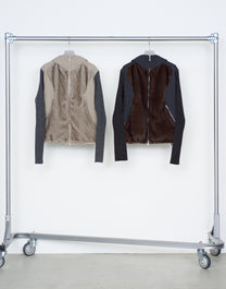KNITTED SLEEVE PANELLED ZIP UP HOODED JACKET