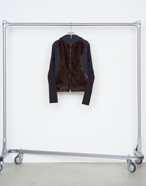 KNITTED SLEEVE PANELLED ZIP UP HOODED JACKET