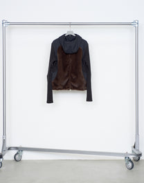 KNITTED SLEEVE PANELLED ZIP UP HOODED JACKET