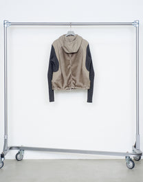 KNITTED SLEEVE PANELLED ZIP UP HOODED JACKET
