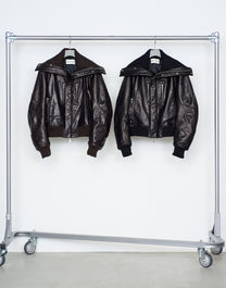 LEATHER PADDED HIGH NECK BOMBER JACKET