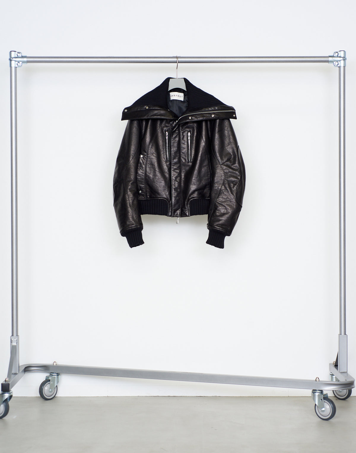 LEATHER PADDED HIGH NECK BOMBER JACKET