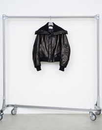 LEATHER PADDED HIGH NECK BOMBER JACKET