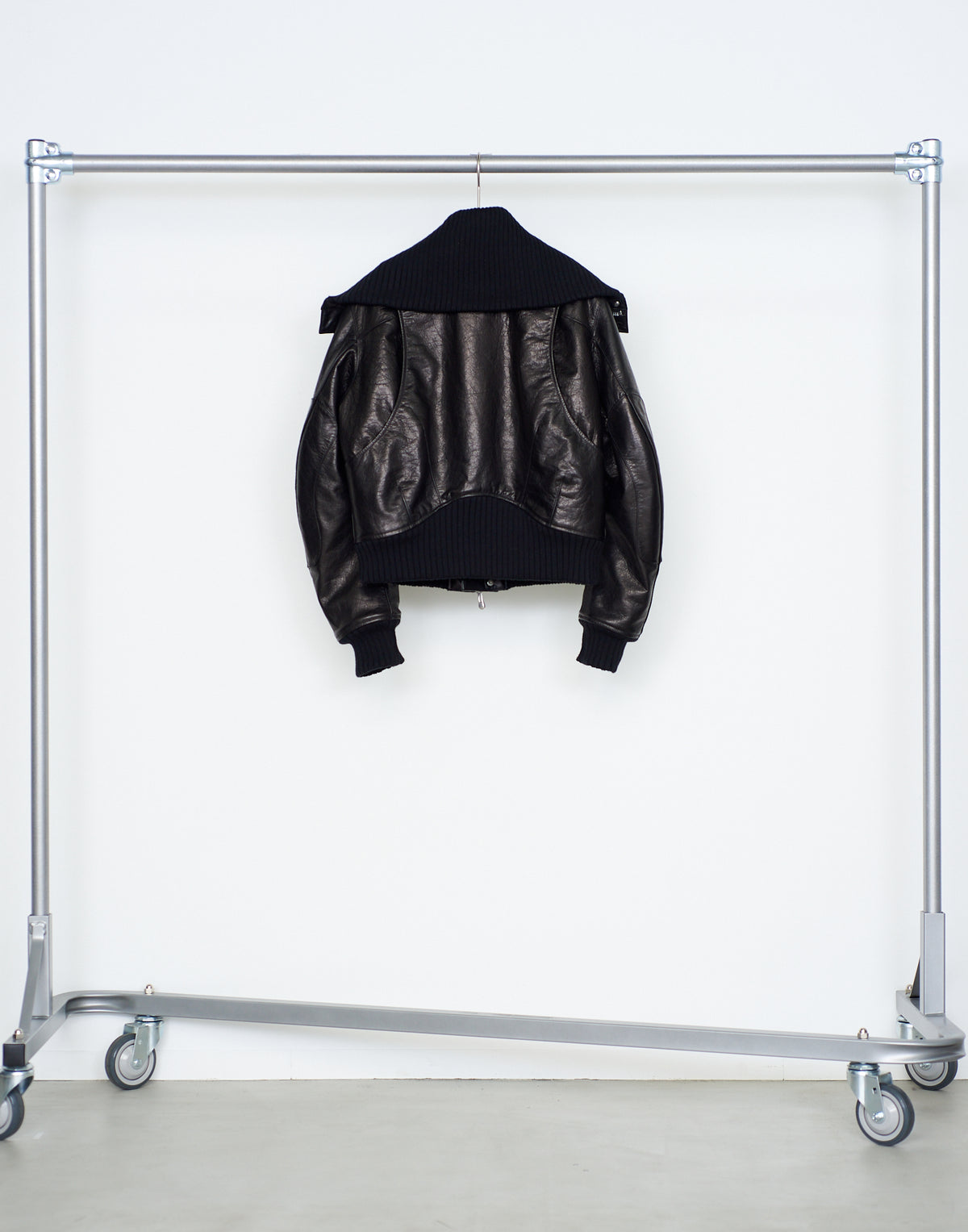 LEATHER PADDED HIGH NECK BOMBER JACKET