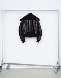 LEATHER PADDED HIGH NECK BOMBER JACKET