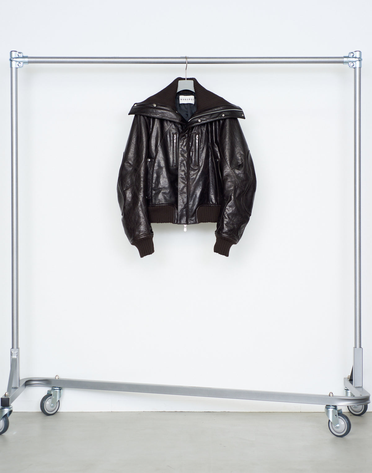 LEATHER PADDED HIGH NECK BOMBER JACKET