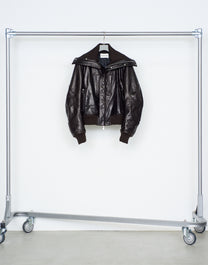 LEATHER PADDED HIGH NECK BOMBER JACKET