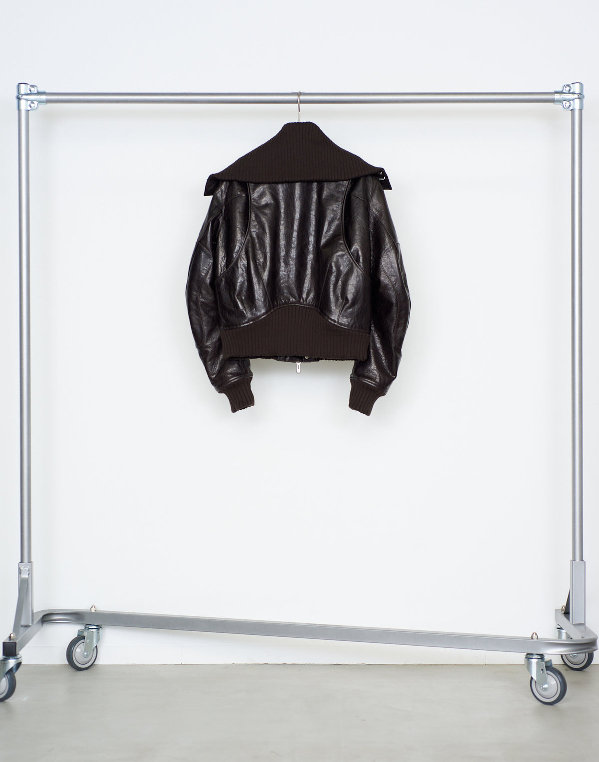 LEATHER PADDED HIGH NECK BOMBER JACKET