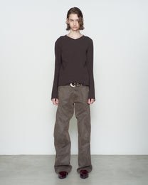 PANELED LONG SLEEVE V-NECK T-SHIRT