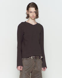 PANELED LONG SLEEVE V-NECK T-SHIRT