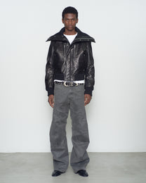 LEATHER PADDED HIGH NECK BOMBER JACKET