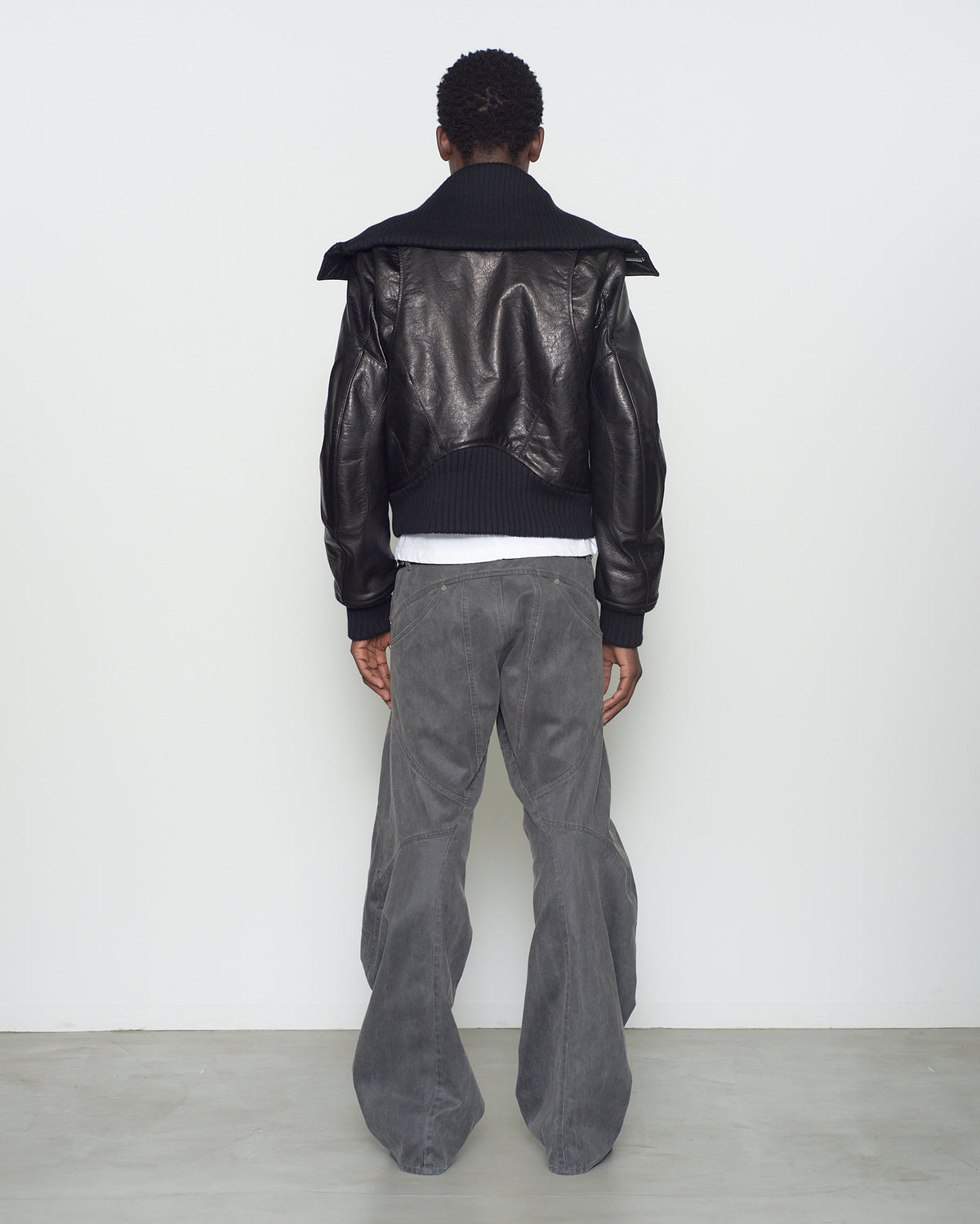 LEATHER PADDED HIGH NECK BOMBER JACKET