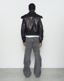 LEATHER PADDED HIGH NECK BOMBER JACKET