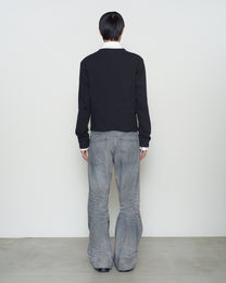 PANELED LONG SLEEVE V-NECK T-SHIRT