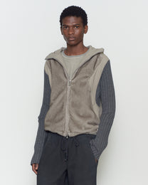KNITTED SLEEVE PANELLED ZIP UP HOODED JACKET