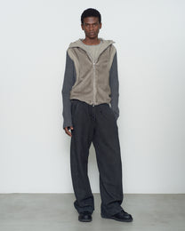KNITTED SLEEVE PANELLED ZIP UP HOODED JACKET