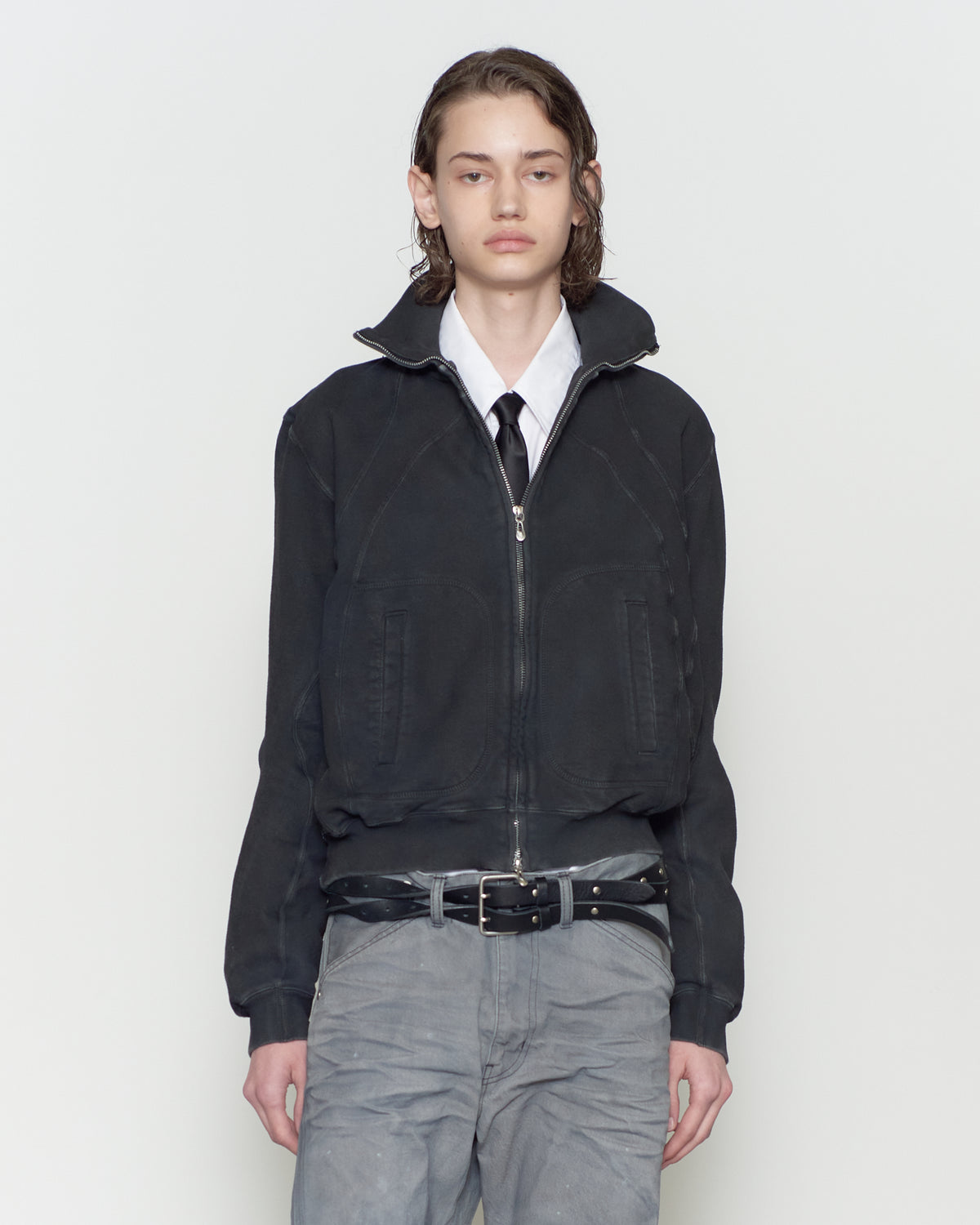 PANELED ZIP UP SWEAT SHIRT
