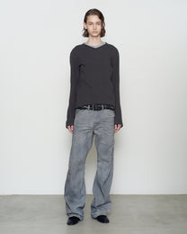 PANELED LONG SLEEVE V-NECK T-SHIRT