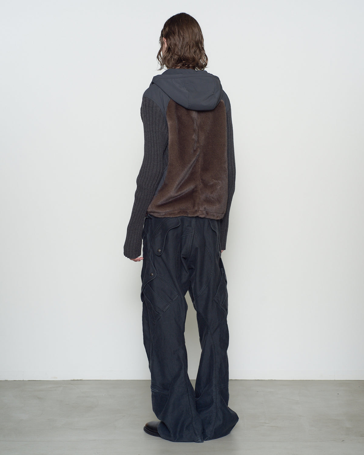 KNITTED SLEEVE PANELLED ZIP UP HOODED JACKET