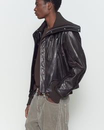 LEATHER PADDED HIGH NECK BOMBER JACKET