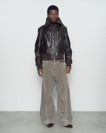 LEATHER PADDED HIGH NECK BOMBER JACKET