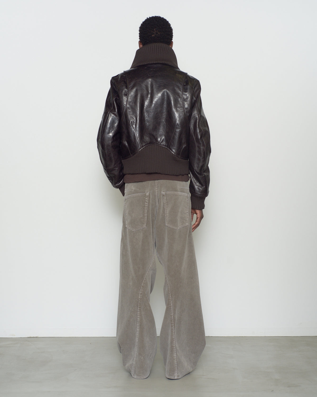 LEATHER PADDED HIGH NECK BOMBER JACKET