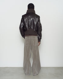 LEATHER PADDED HIGH NECK BOMBER JACKET