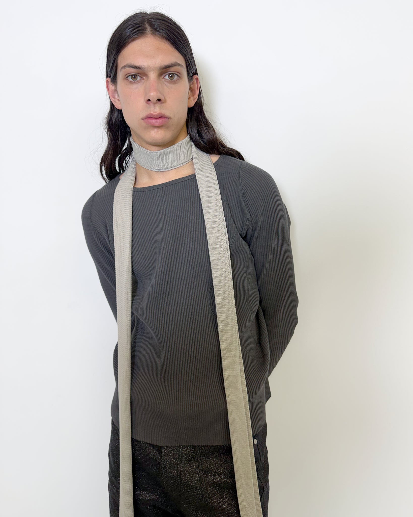 PANELLED RIBBED LONG SLEEVE T-SHIRT