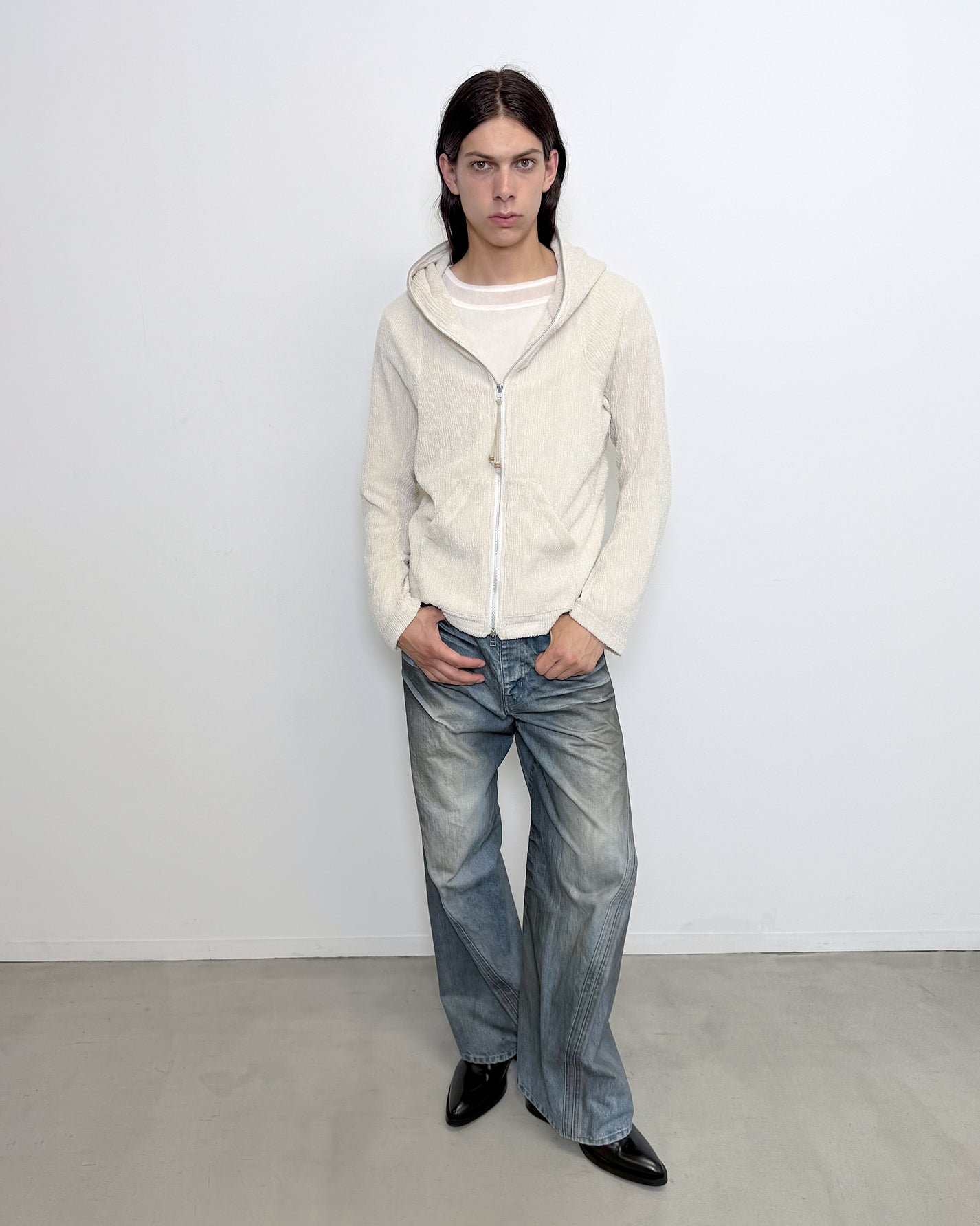 SEMI SHEER FULL ZIP UP HOODIE